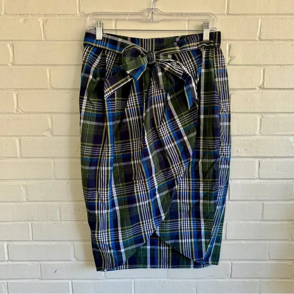 Gianni Bini Asymmetrical Plaid Midi Skirt in Blue & Green, SZ M NWOT - Picture 2 of 9